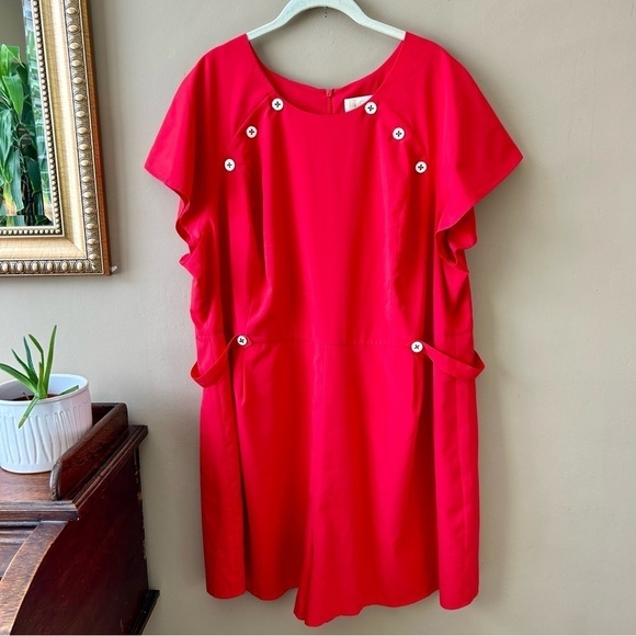 Modcloth Nostalgic Discovery Romper Red Short Sleeve Shorts Nautical Sailor 3x - Picture 2 of 8